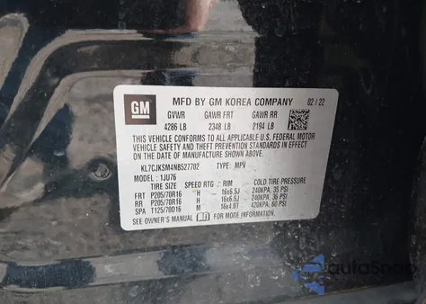 2022 Chevrolet Trax Fwd Ls from USA, damaged, VIN KL7CJKSM4NB527702